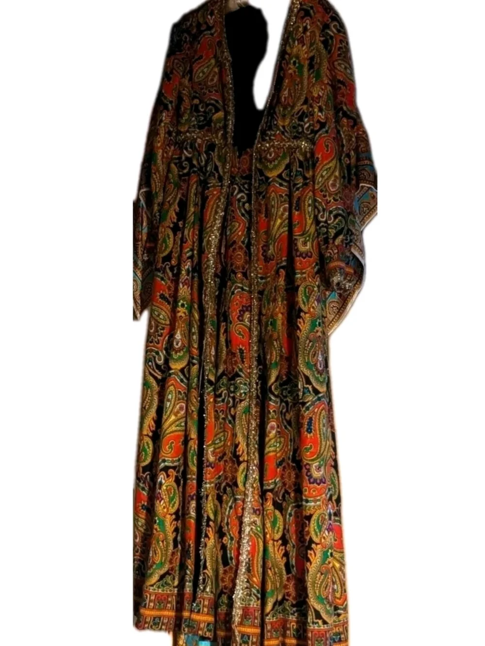 Women’s Paisley Boho Vintage Psychedelic Wide Leg Jumpsuit  Maxi 1960s - Picture 2 of 7